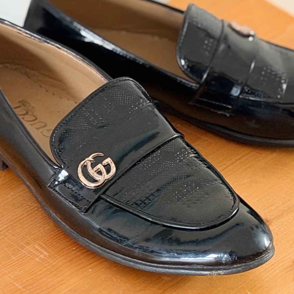 Patent Black Loafers with GG Accent